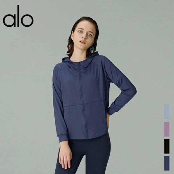 

alo yoga jacket women's fitness sports running leisure outdoor comfortable stretch soft hooded long sleeve jacket coat