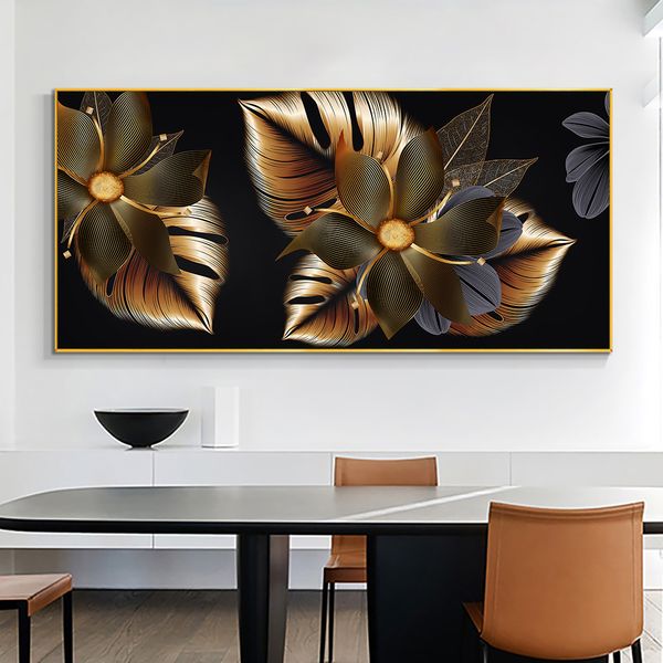 Черные золотые цветы Nordic современный интерьер картины дома декор эстетические персонализированные настенные плакаты картинки украшения комнаты
