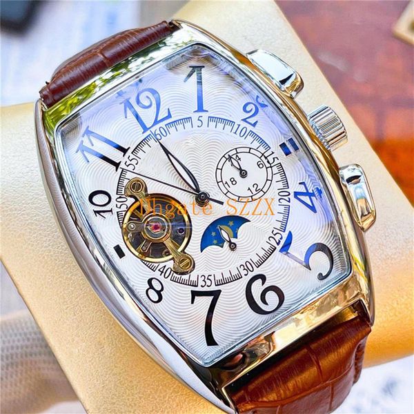

4-mens self-winding mechanical movement men watch tourbillon date mens mechanical watch fashion business watch montre homme de lux2124, Slivery;brown