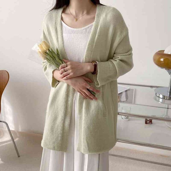 

women's sweaters spring and autumn medium long knitted cardigan, lazy style, outer coat, thin solid color, casual versatile coat g22a, White;black