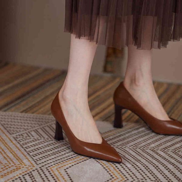 

dress shoes spring pointed thick heel high heels korean version simple shallow mouth one foot style comfortable single shoe women, Black