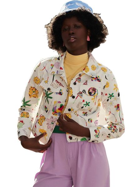

x david mÃ©ndez alonso flap pocket pop art print shacket j6c8#, Black;brown
