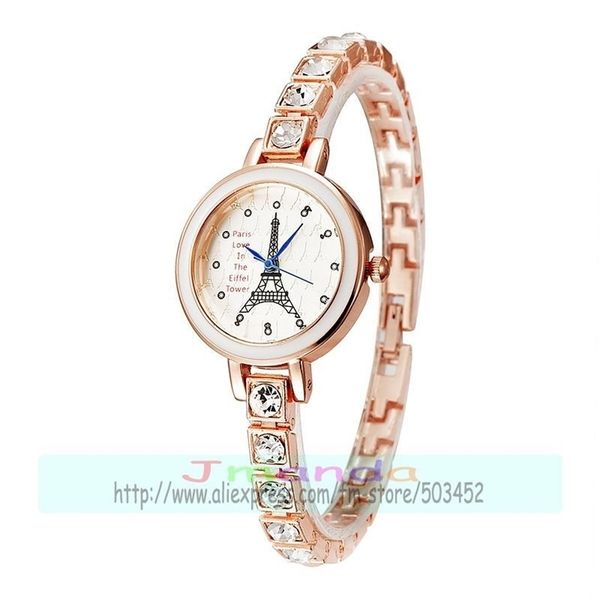 100pcs/lote JW-3605 Moda nova chegada Lady Lady Bracelet Watch Wrap Wrap Quartz Watch for Woman Eiffel Tower Watch With Crystal T200420