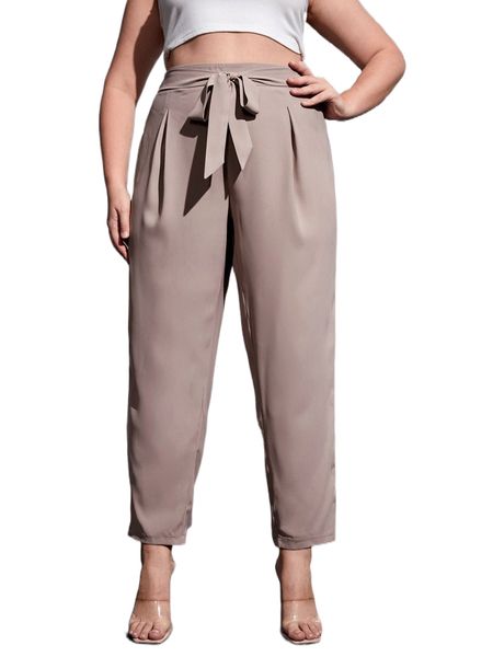 

plus plicated detail tie front tapered pants p8nn#, Black