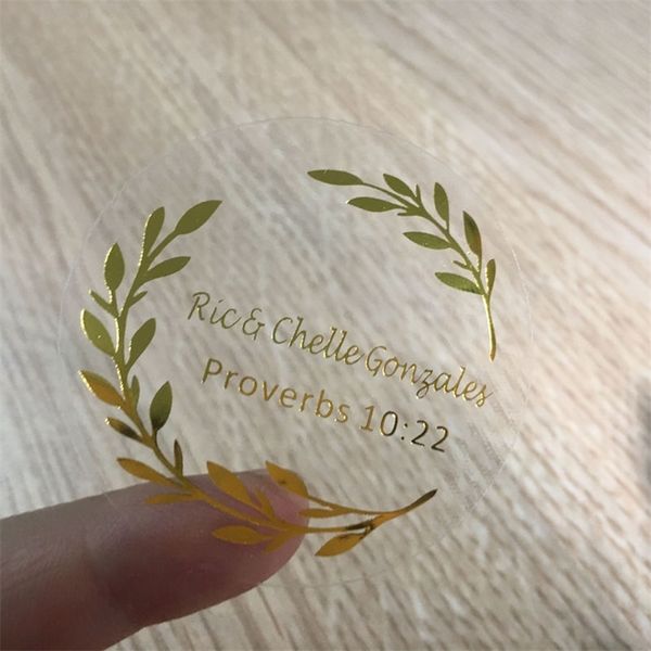 100 PCSgold Foil Sticker Business Wedding Custom Golden упаковочная упаковка круглой прозрачная этикетка 220613