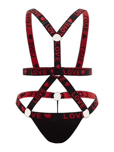 

plus ring linked letter tape bodysuit z5kj#, Black;white