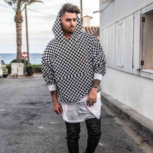 

men's hoodies & sweatshirts high street ins black and white checkerboard plaid sweater for men women oversize loose pullover hoodie jac