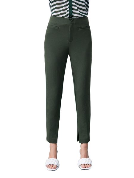 

motf premium straight leg split pants p7b6#, Black;white