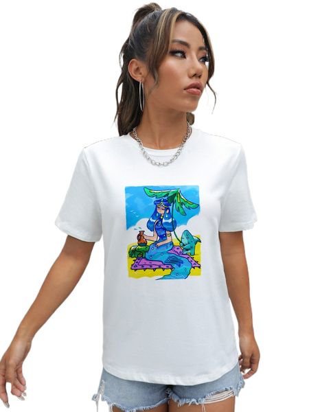 

x flan cortes figure graphic round neck tee v2zs#, White