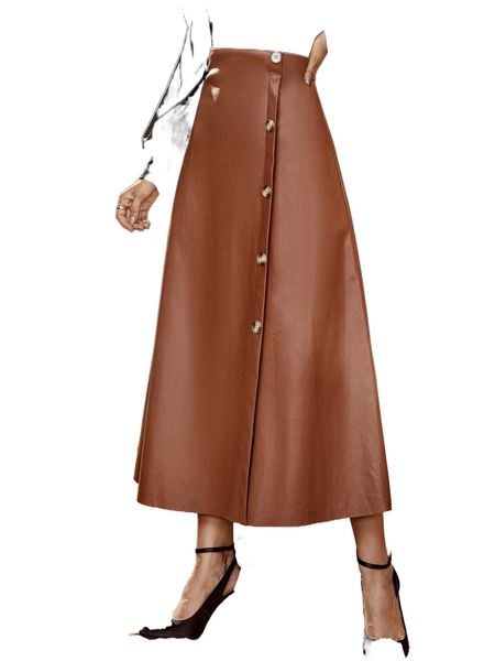 

high waist single breasted pu leather skirt o0oc#, Black