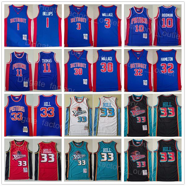 

mitchell and ness basketball retro grant hill jersey 33 isiah thomas 11 dennis rodman 10 chauncey billups 1 ben wallace 30 richard hamilton, Black;red