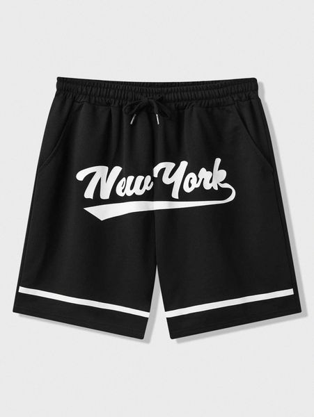 

men letter graphic drawstring waist shorts e3xd#, White;black