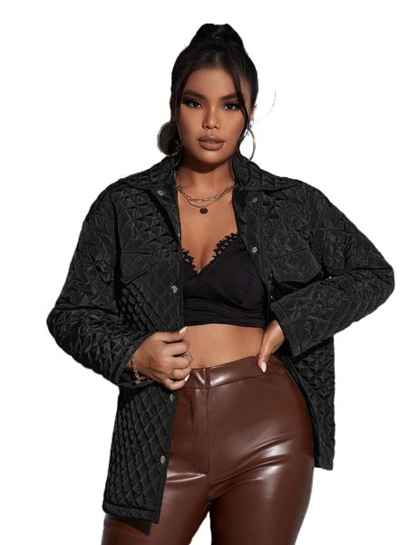 

flap detail quilted coat 96ik#, Black