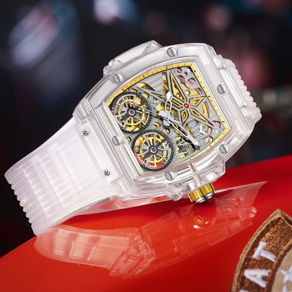 Armbanduhren Uhr für Männer ONOLA Sprots Mode Kunststoff Transparent Hohl Vollautomatische mechanische Uhren Wasserdichte UhrArmbanduhren