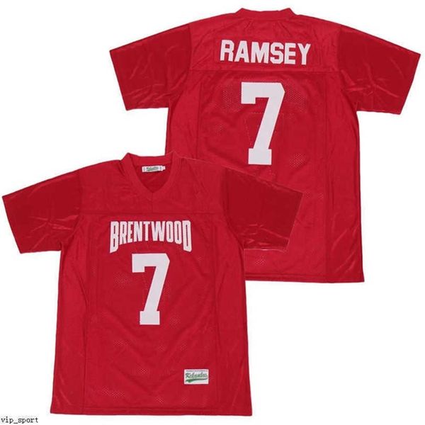 C202 Men Football 7 Jalen Ramsey Brentwood Academy Jersey High School Team Color Red Home Algodão puro respirável Todos costurados de boa qualidade como