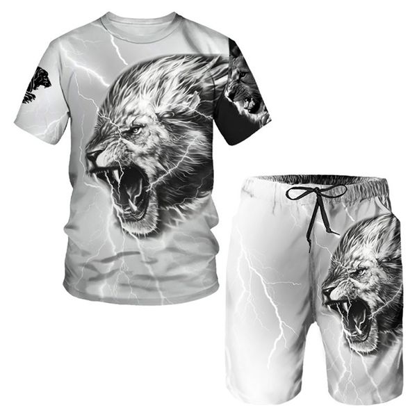 Coole Tier 3D Löwe Gedruckt Herren T-shirts Shorts Casual O Neck Tops männer Trainingsanzüge 2pc Set Mann Sommer und Herbst Sport Anzug 220719