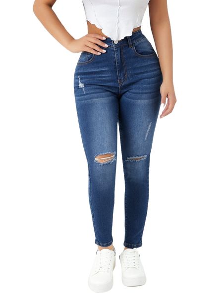 

petite high waist ripped skinny jeans n5z5#, Blue