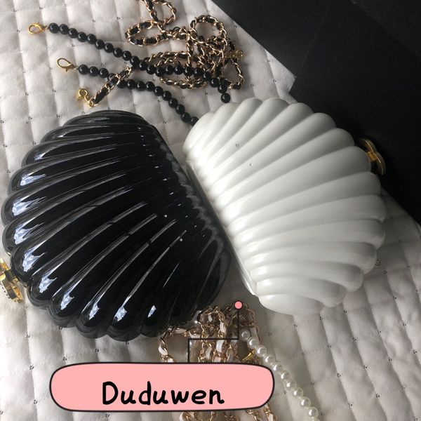 

fashion acrylic love shell organizer with chain storage bag party evening cosmetic case including printed package box