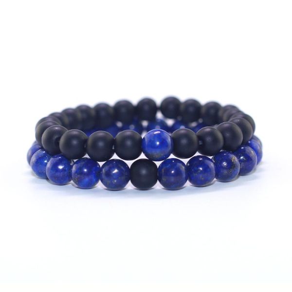 

beaded strands fashion couple natural stone beaded bracelet matte combination set jewelry, Black
