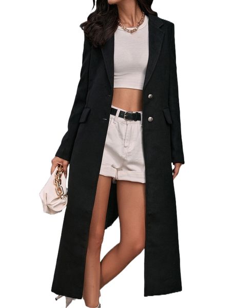 

lapel neck single breasted slit back overcoat 59uj#, Black
