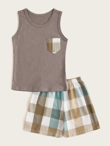 

toddler boys plaid patch pocket pj set she, Blue;red