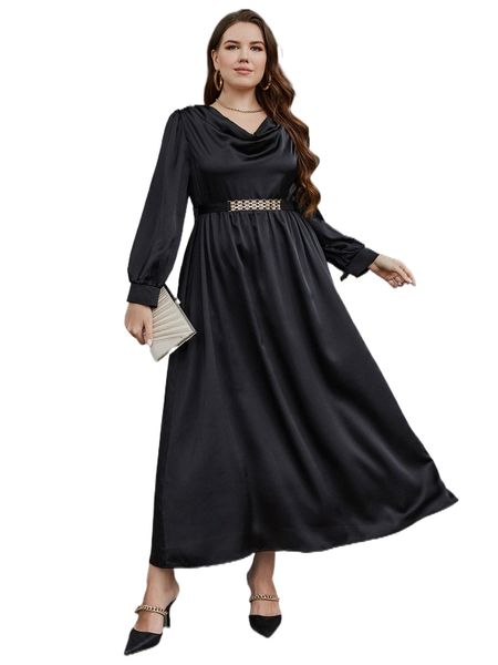 

plus draped tie back dress n6fl#, Black