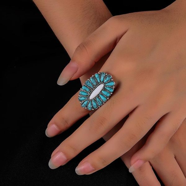 Anéis de casamento estilo vintage 925 Silver Turquoise Ladies Natural Stone Personalidade Liga de Ringos Abertos