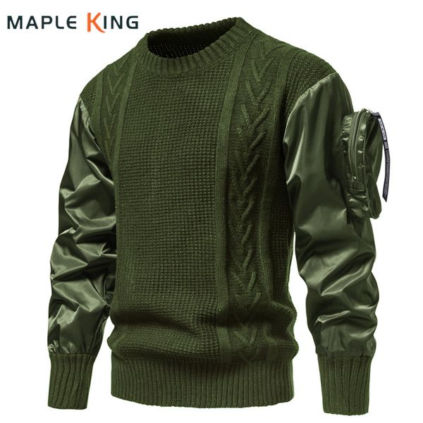Мужские свитеры -свитер мужской табличный открытый лоскутный карман дизайнер -карман дизайнер -пуловер -джампер -свитера мужская майка Hombre Streetwear 220826