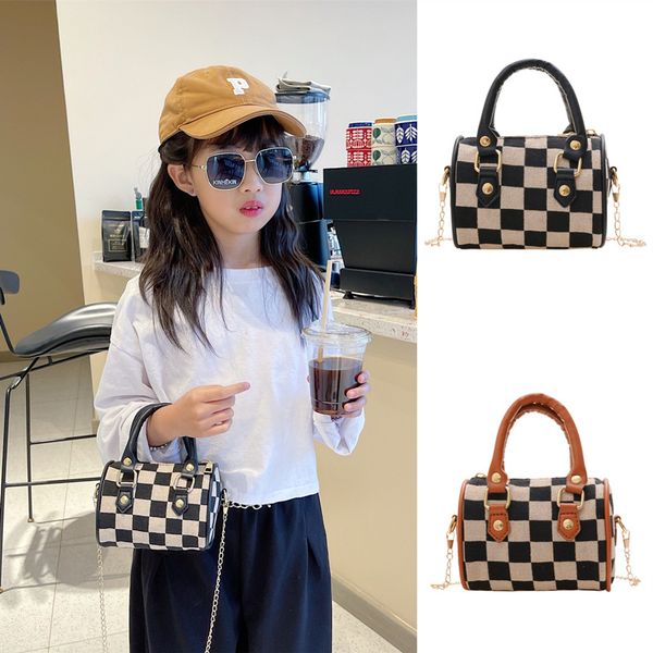 

ins baby designer girls handbags fashion children checkered crossbody mini wallets cute checkerboard one shoulder bag f1130, Black
