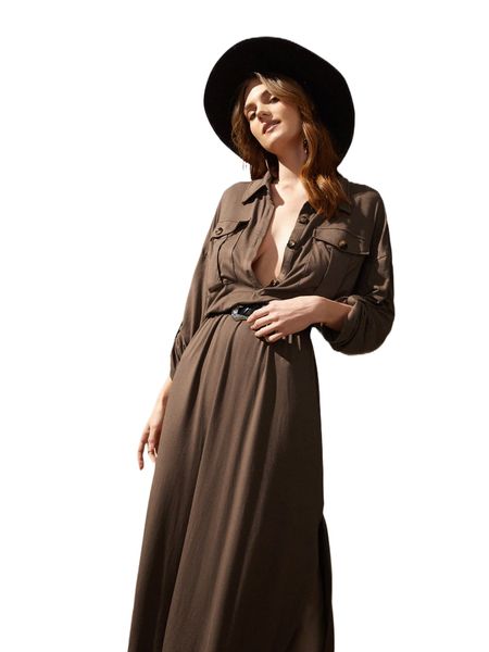 

button front flap pocket split thigh dress without belt 20k4#, Black;gray