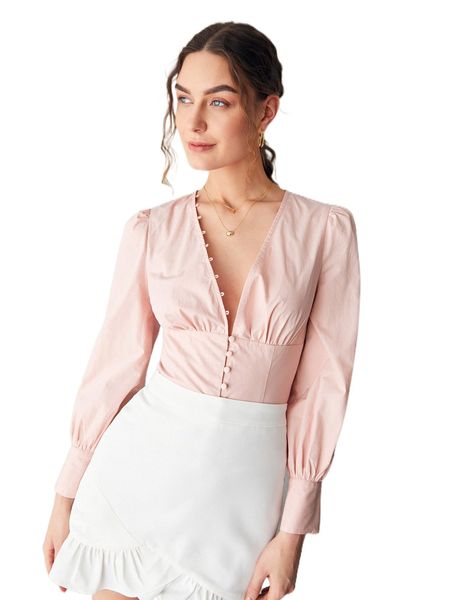 

puff sleeve button front blouse w0cq#, White