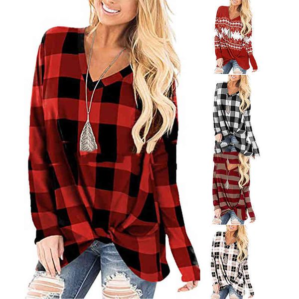 

women's t-shirt printed v-neck loose casual long sleeve in autumn and winter 2022 yd4e, White