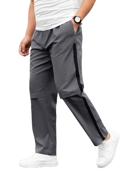 

men elastic waist contrast sideseam pants p8h2#, Black