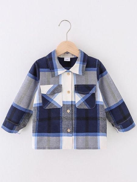 

toddler girls plaid flap pocket blouse she, White;black