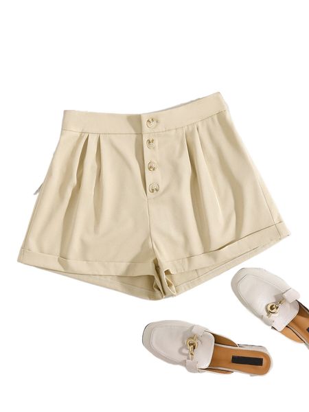 

button fly rolled hem shorts p5ey#, White;black