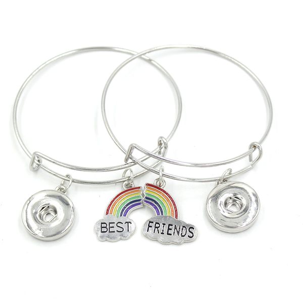 

wholesale rainbow friends bracelets expandable wire bangle snaps bracelet for women friends gifts pulsera interchangeable 18mm snap jewelry, Golden;silver