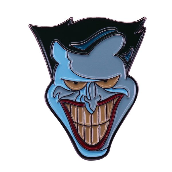

sinister joker supervillain grinning enamel pin, Blue