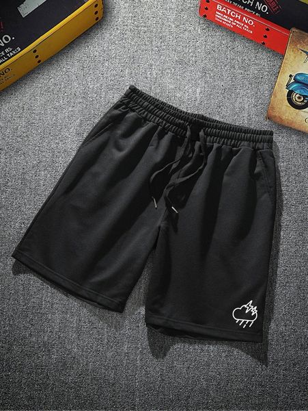 

men lightning & clouds print drawstring waist shorts l7cp#, White;black