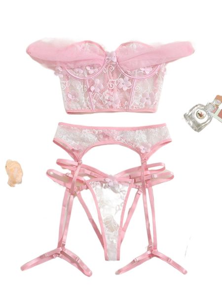 

appliques underwire garter lingerie set i1mk#, Black;red