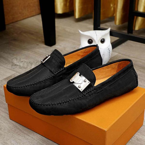 

man metal snap lattice classic leather loafers mens designer luxury dress boat shoes fashion footwear driving peas male shoes, Black