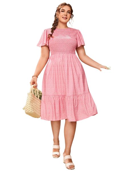 

plus polka dot shirred tie back ruffle hem dress 97ti#, Black