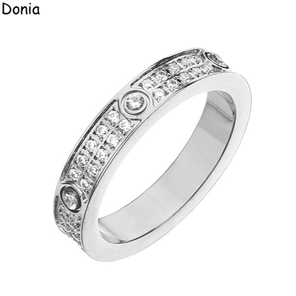

donia jewelry ring european and american fashion starry double row diamond titanium steel micro-set zircon ring with box, Silver
