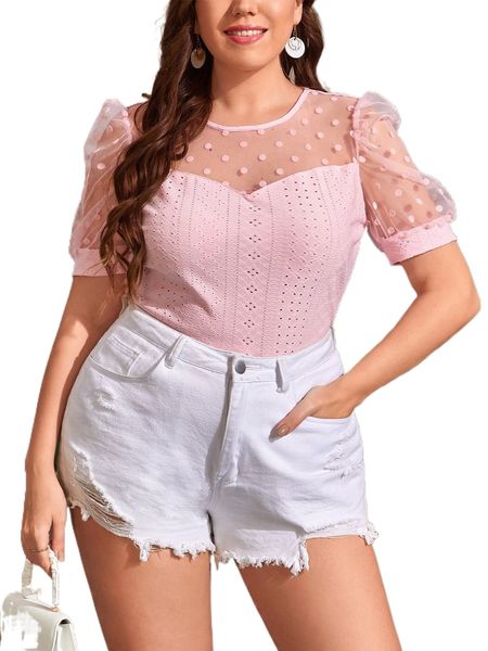 

plus polka dot print eyelet embroidery y3ar#, Black