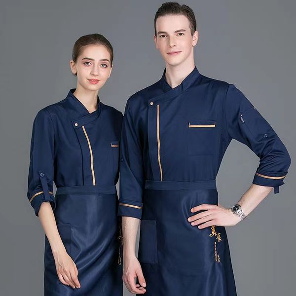 

c6 chef jacket blue uniforms long sleeves restaurant uniform coat white pliester apron summer kitchen ladies mens chef shirts, White;black