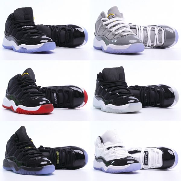 

2022 cool grey jumpman xi 11 toddler shoes bred space jam kids basketball sneaker concord gamm blue new born baby infant 11s shoes euro 25-3, White;red