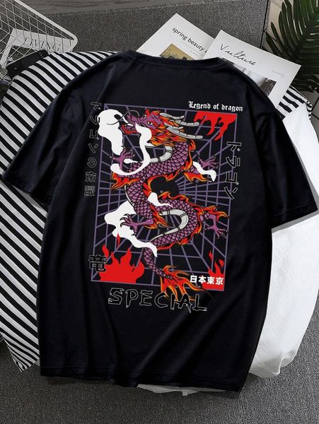 

romwe guys letter dragon graphic tee k03s#, White;black