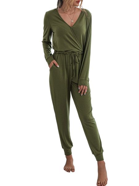 

drawstring waist slant pocket jumpsuit 89v4#, Black;white