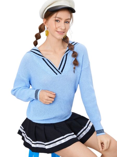 

sailor collar ribbed knit sweater 84gs#, White;black
