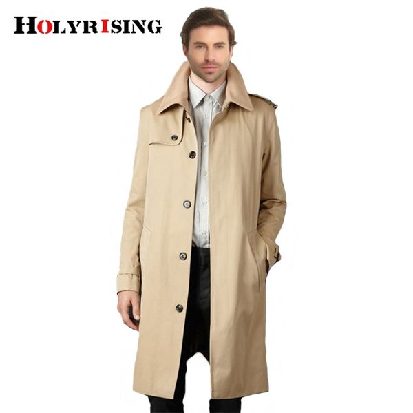 

holyrising trench coat men casual masculino overcoat slim long greatcoat single button windbreak comfortable size s-9xl 18360-5 201127, Tan;black