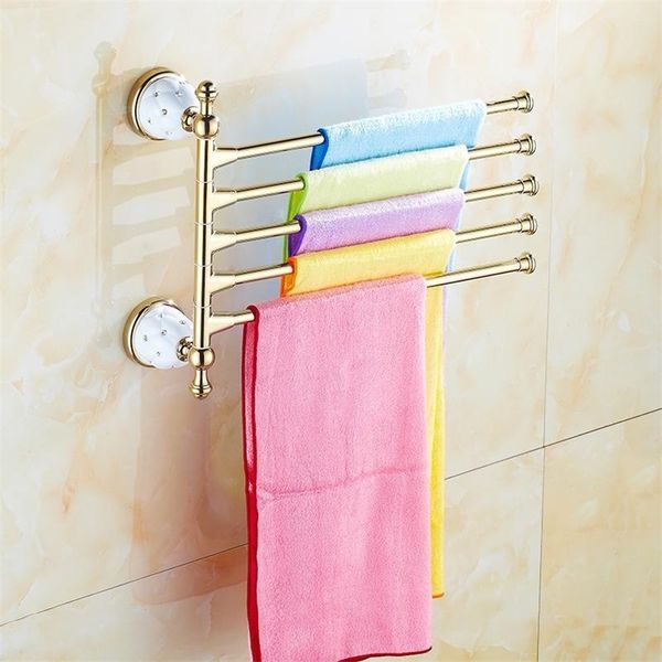 Rastrelli da asciugamano 4 mobili in ottone dorato rotazione per asciugamano ganci da parete morso barra accessori per bagno t200915